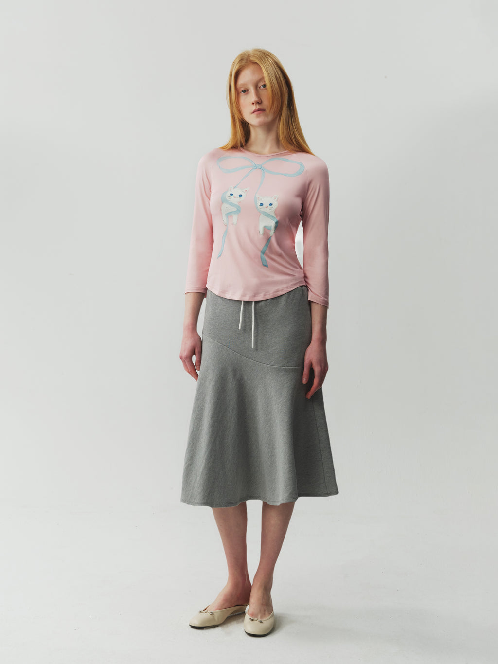 Three-Quarter Sleeve Bow Printed Top