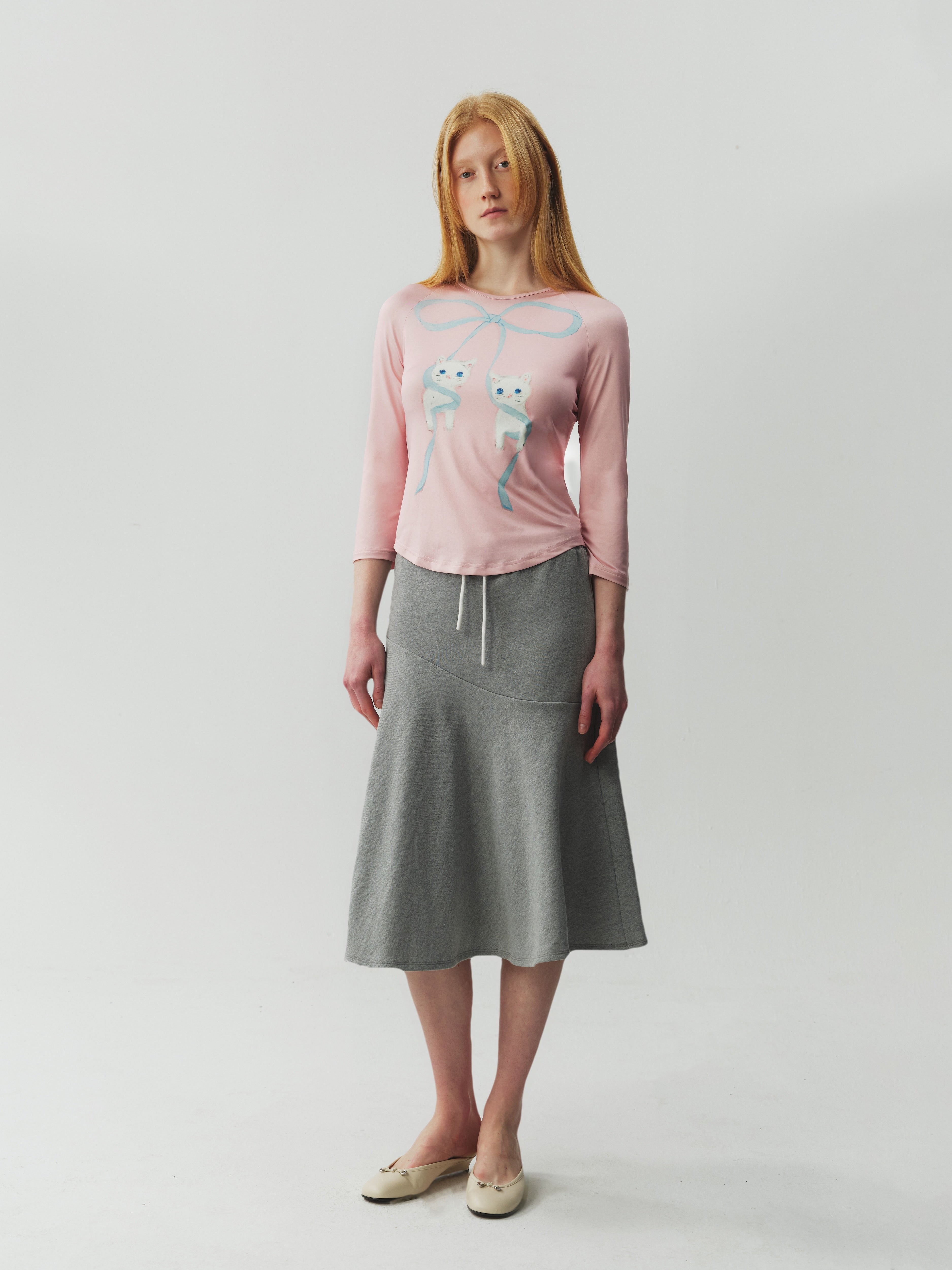 Three-Quarter Sleeve Bow Printed Top