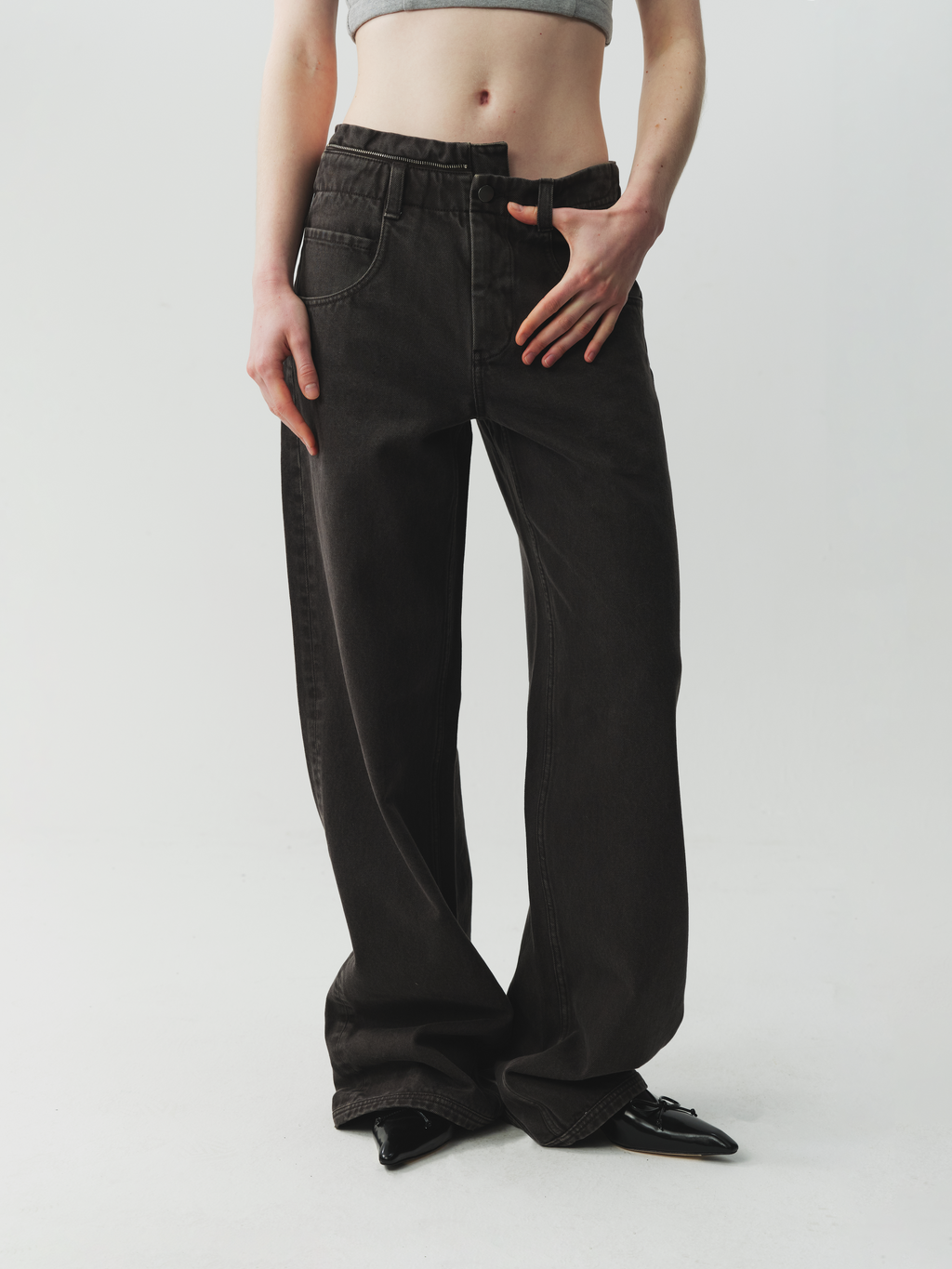 Paneled Jeans With Metal Zipper Waist