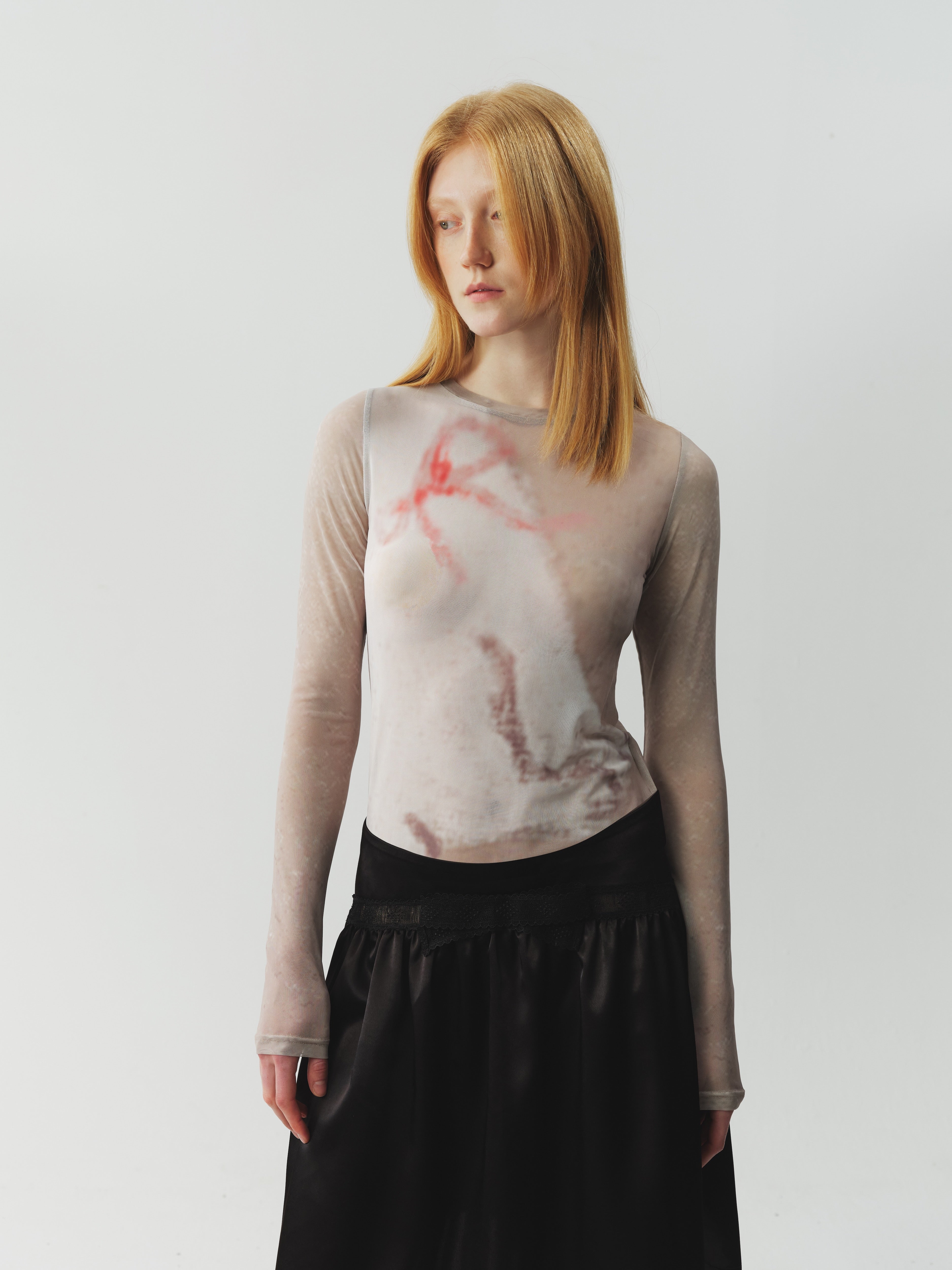 Printed Stretch Mesh Top