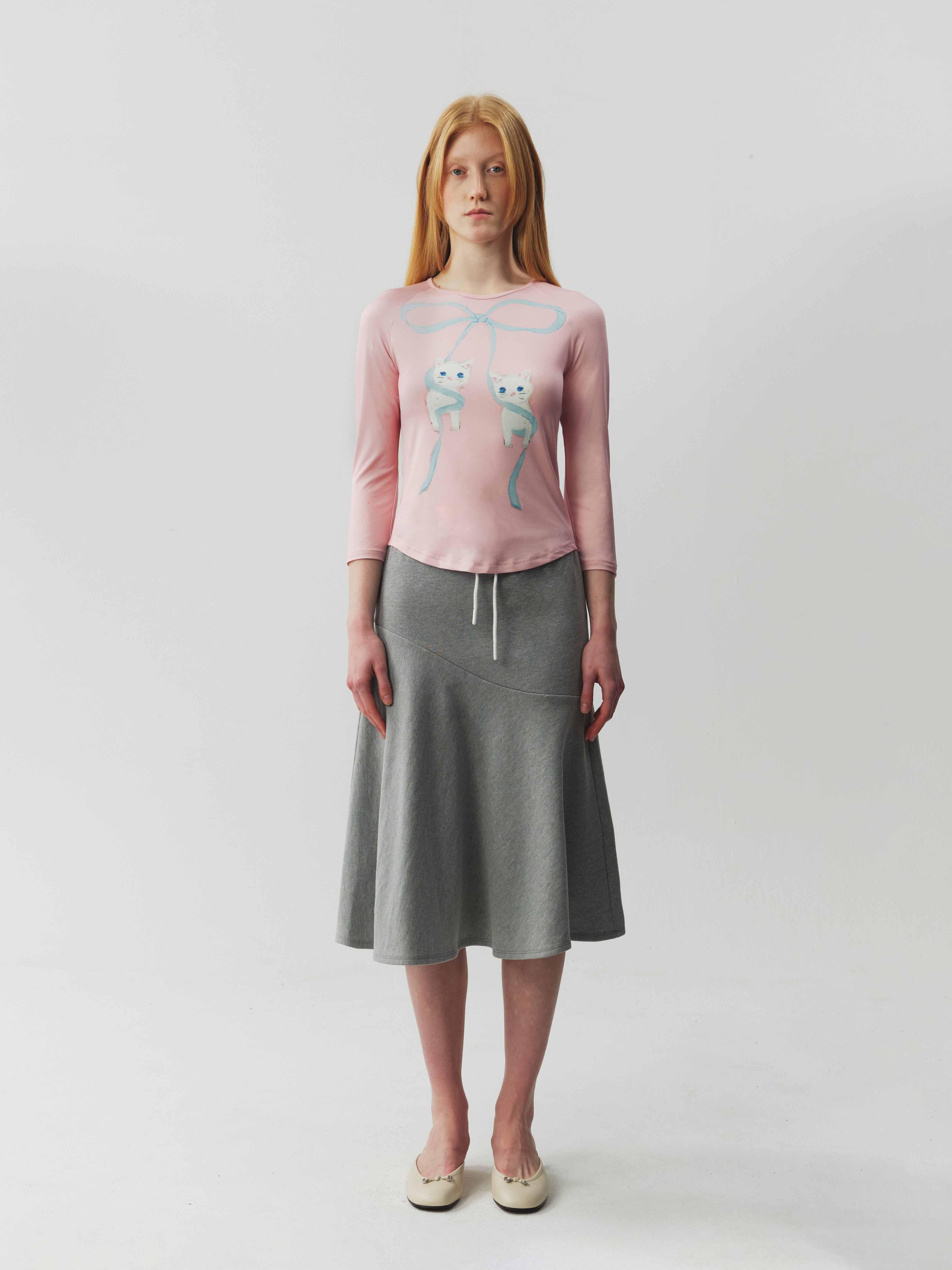 Three-Quarter Sleeve Bow Printed Top