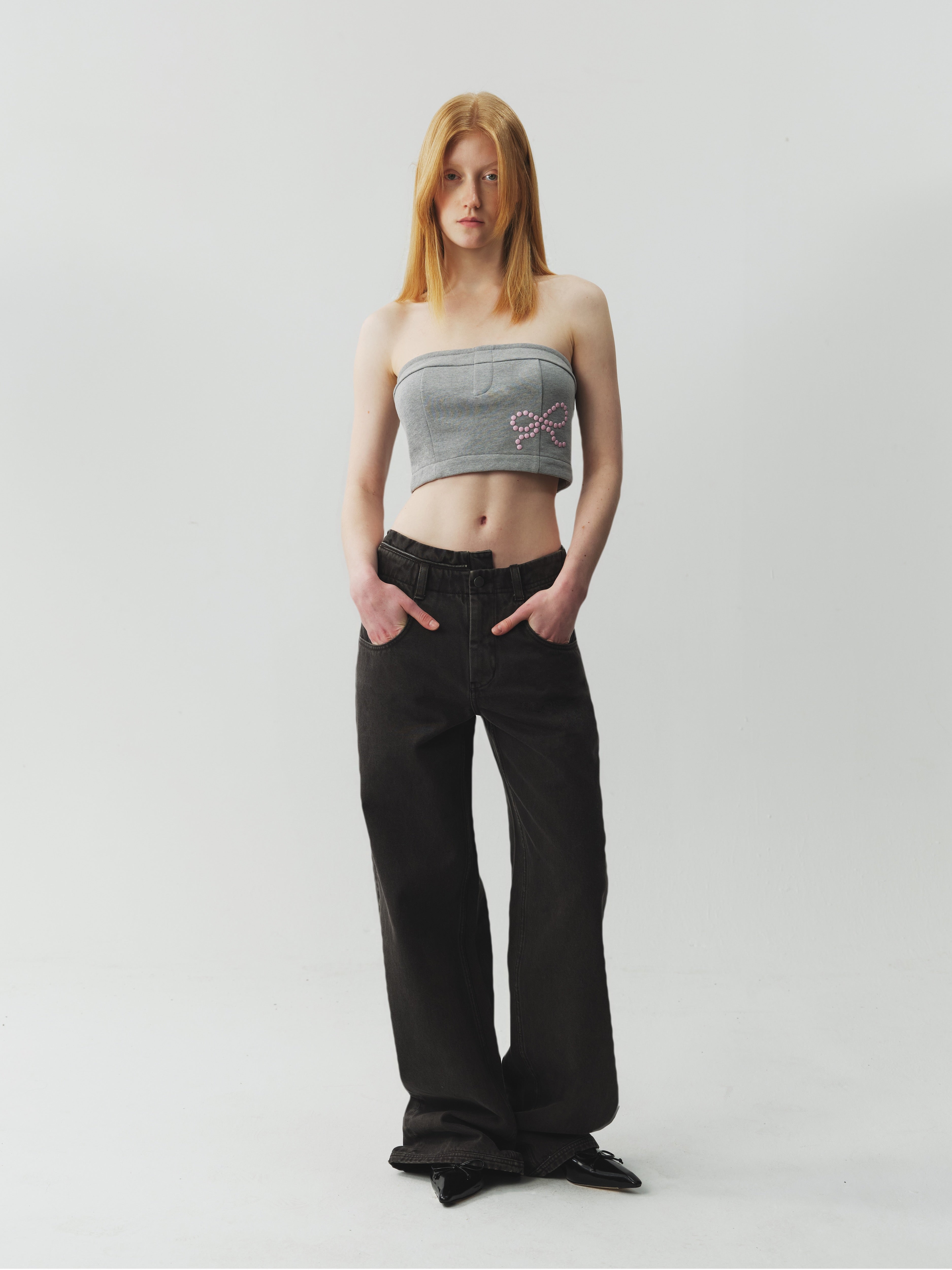 Paneled Jeans With Metal Zipper Waist