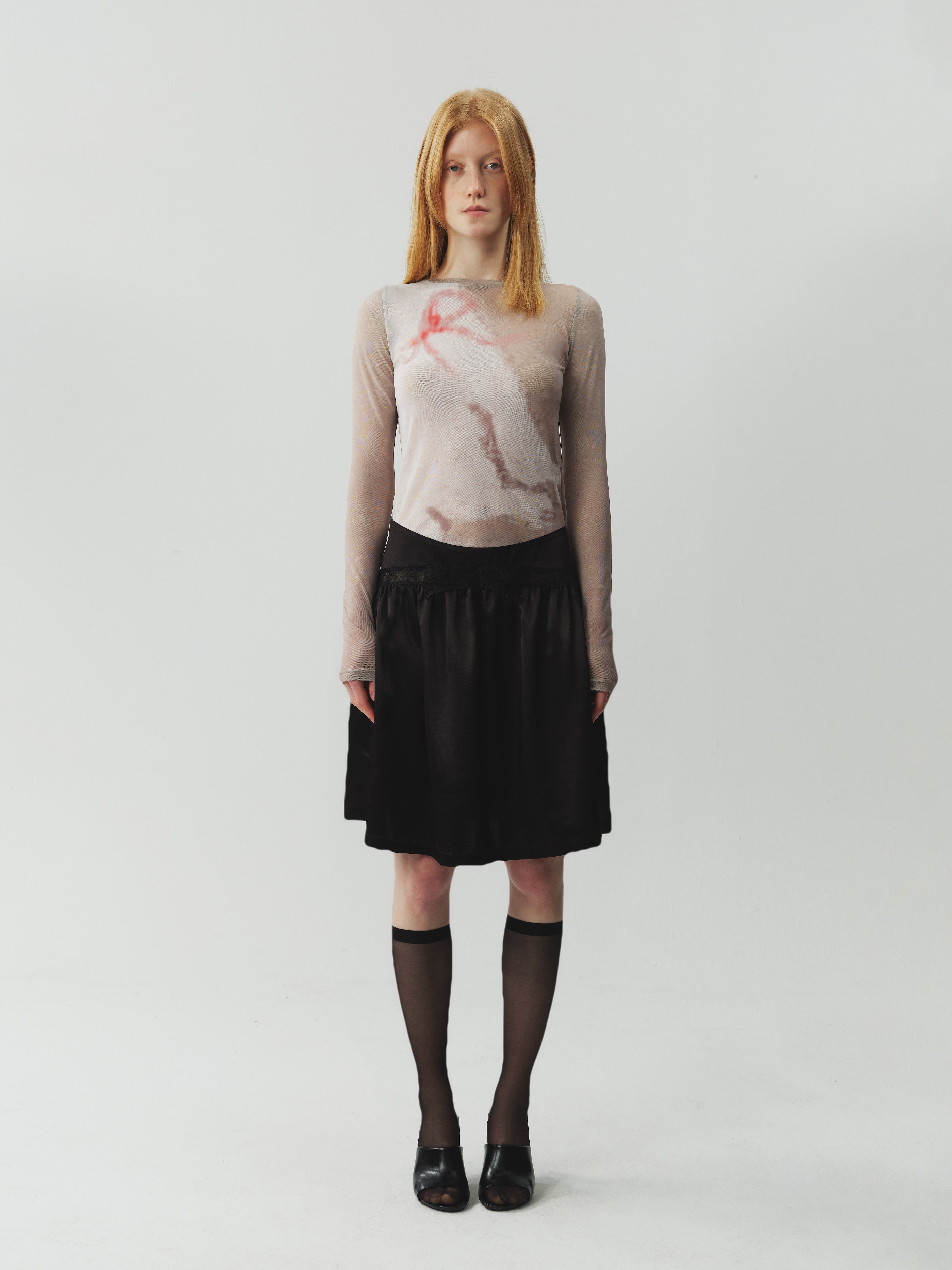 Printed Stretch Mesh Top