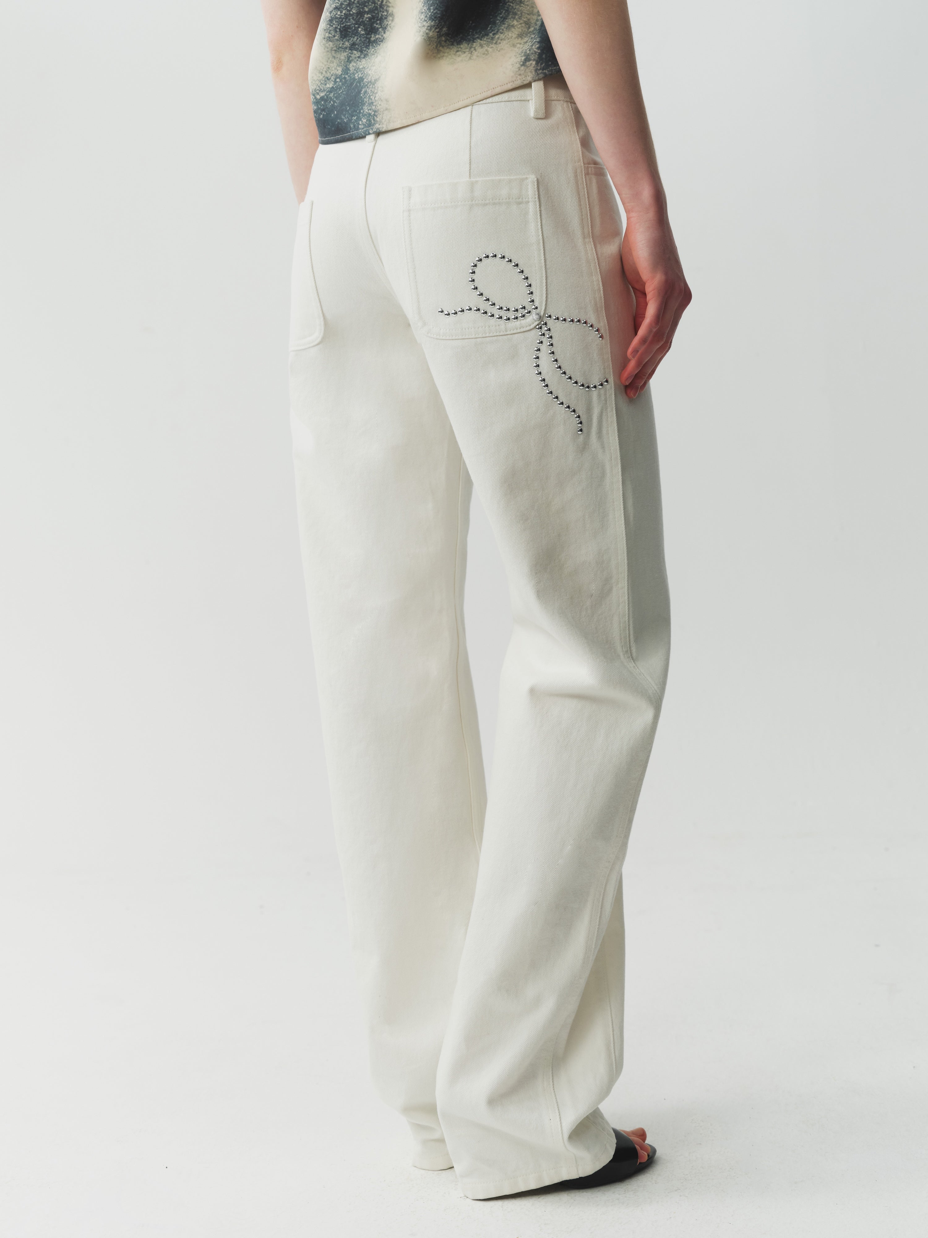 Bow Rhinestone Paneled Jeans