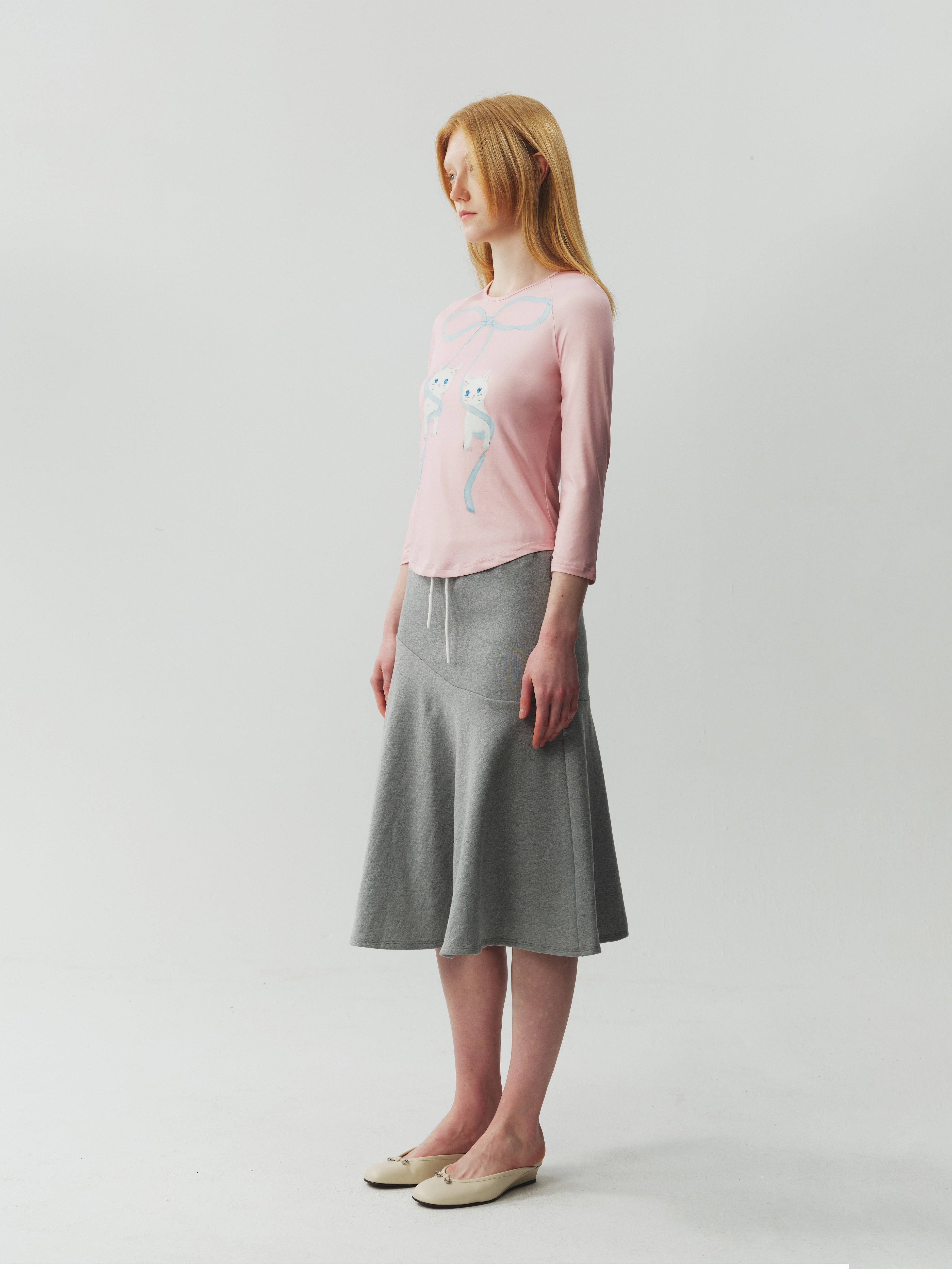 Three-Quarter Sleeve Bow Printed Top