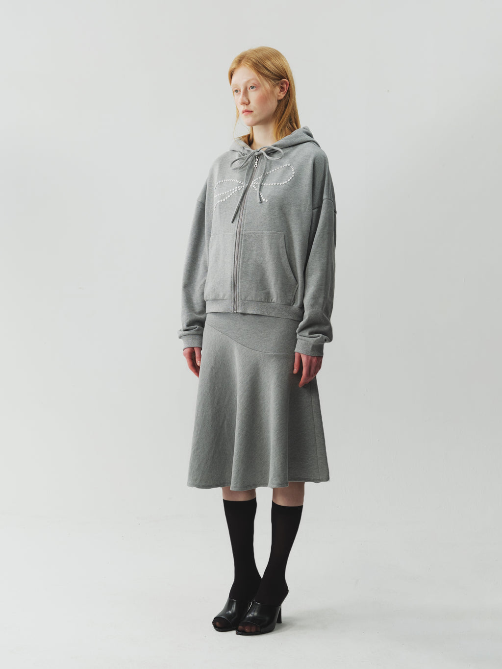 Bow Rhinestone Drawstring Hoodie