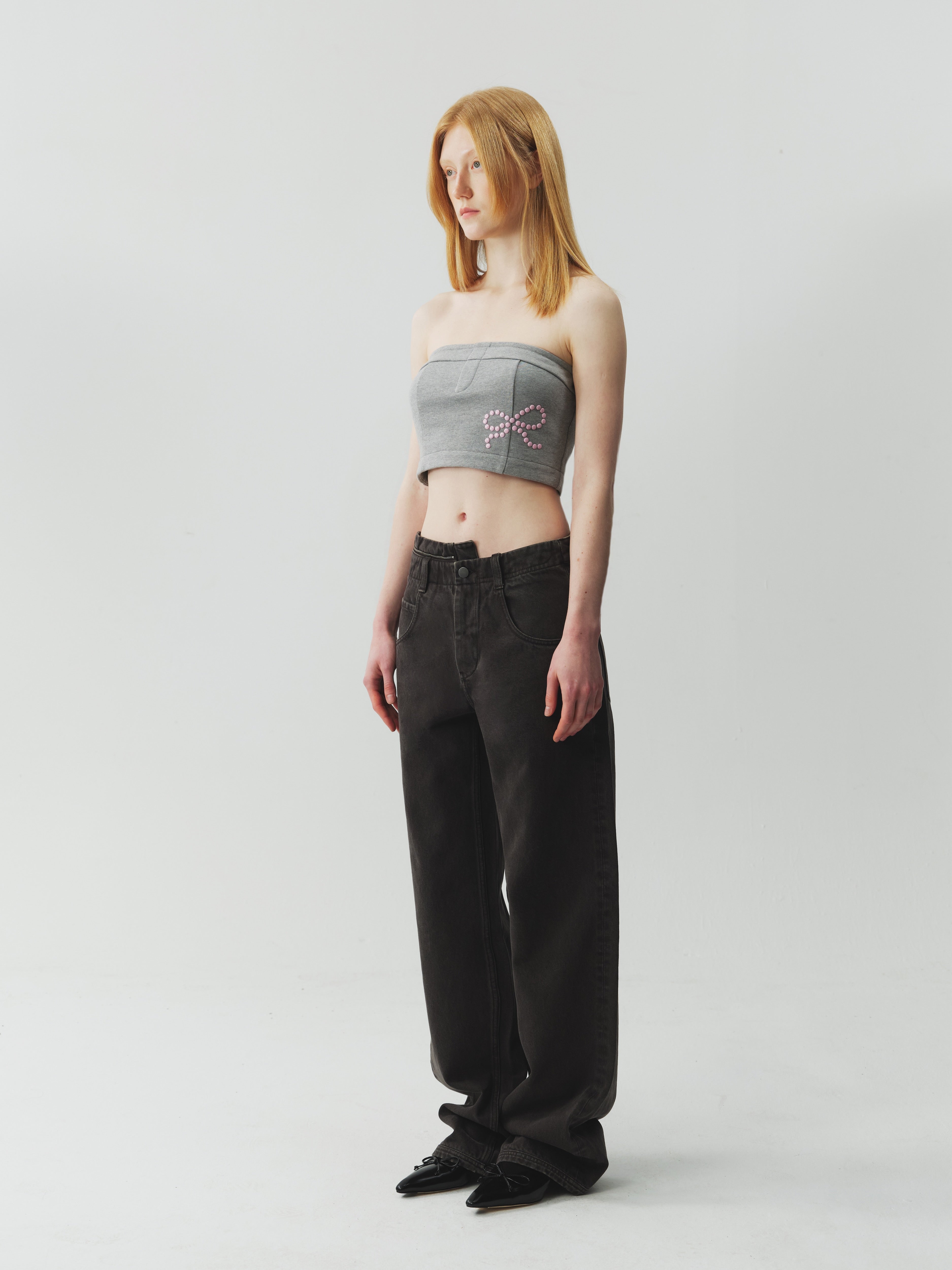 Paneled Jeans With Metal Zipper Waist