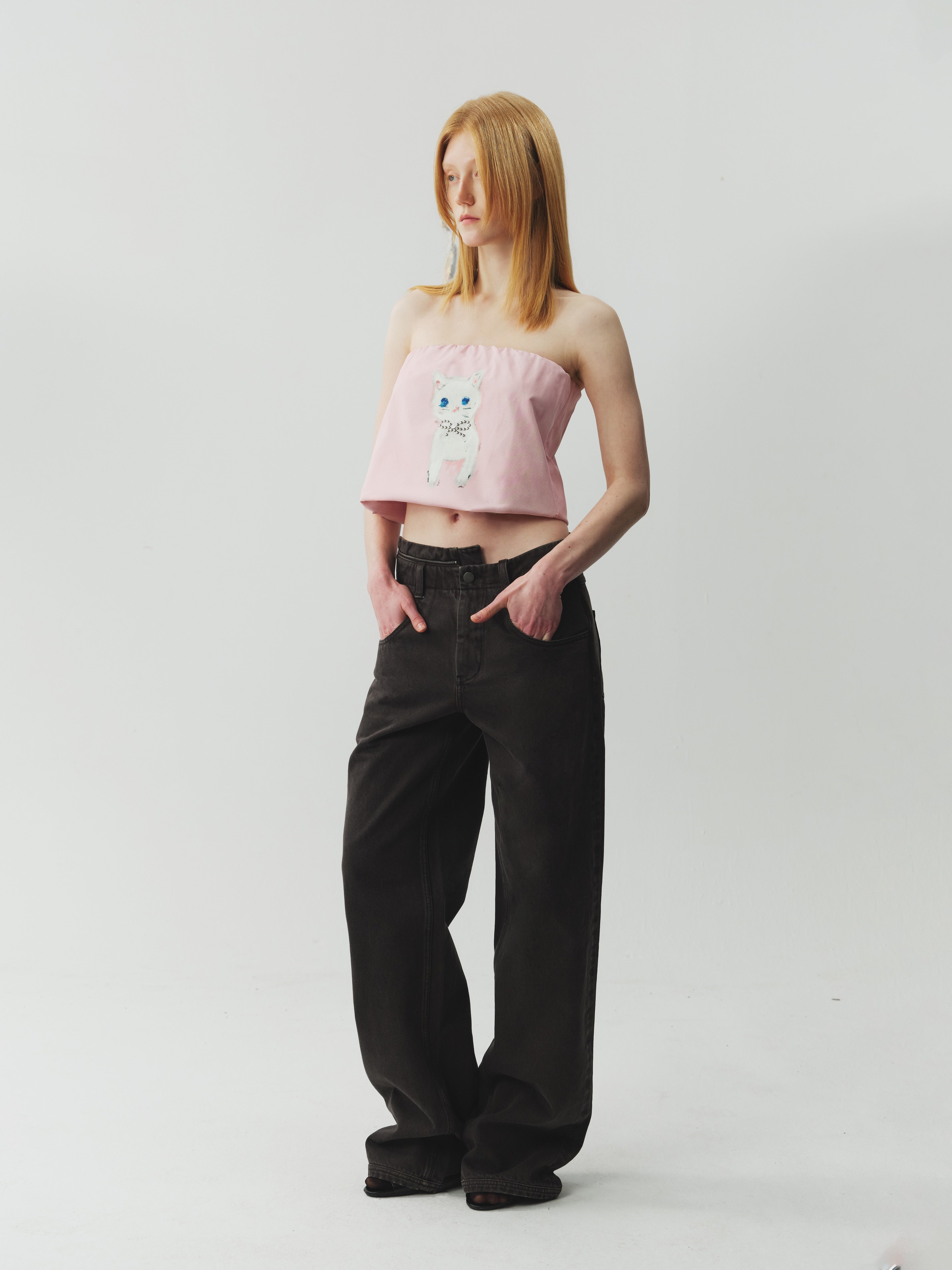 Paneled Jeans With Metal Zipper Waist