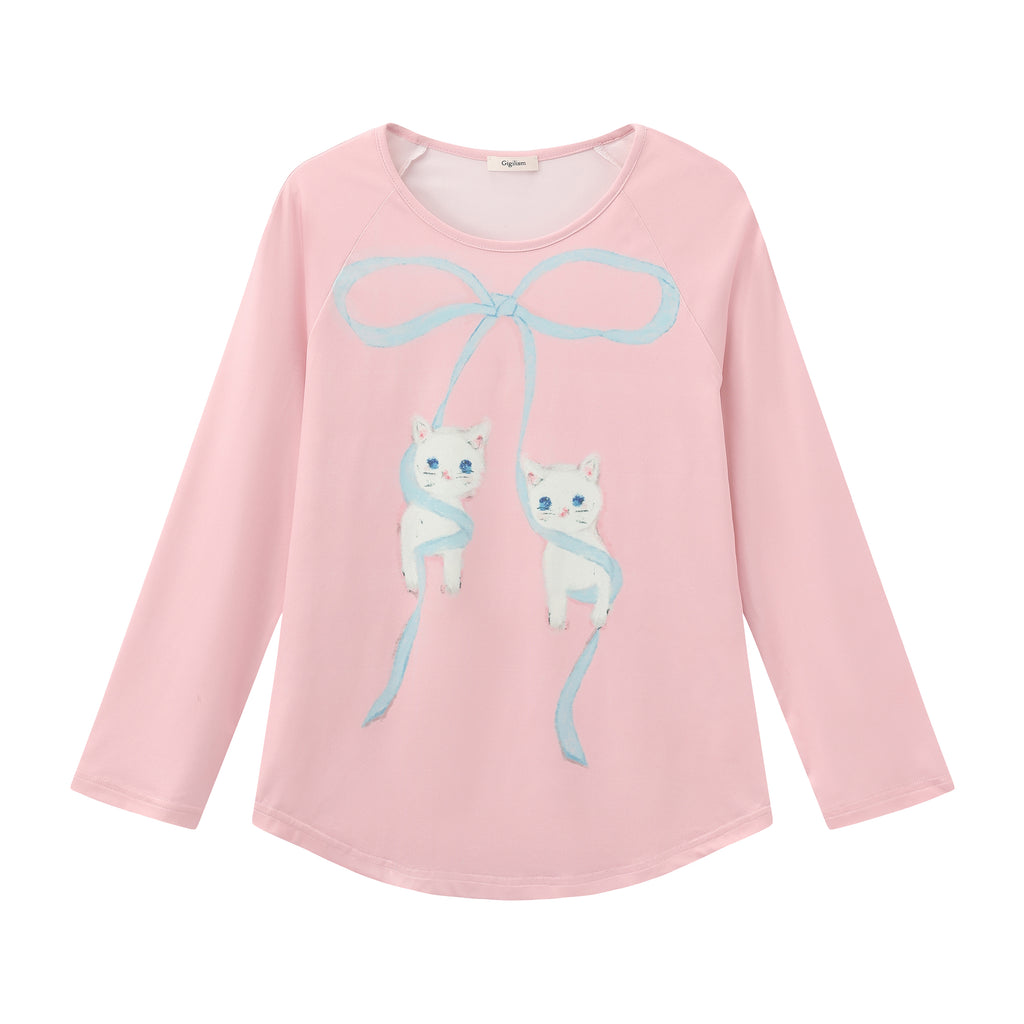 Three-Quarter Sleeve Bow Printed Top