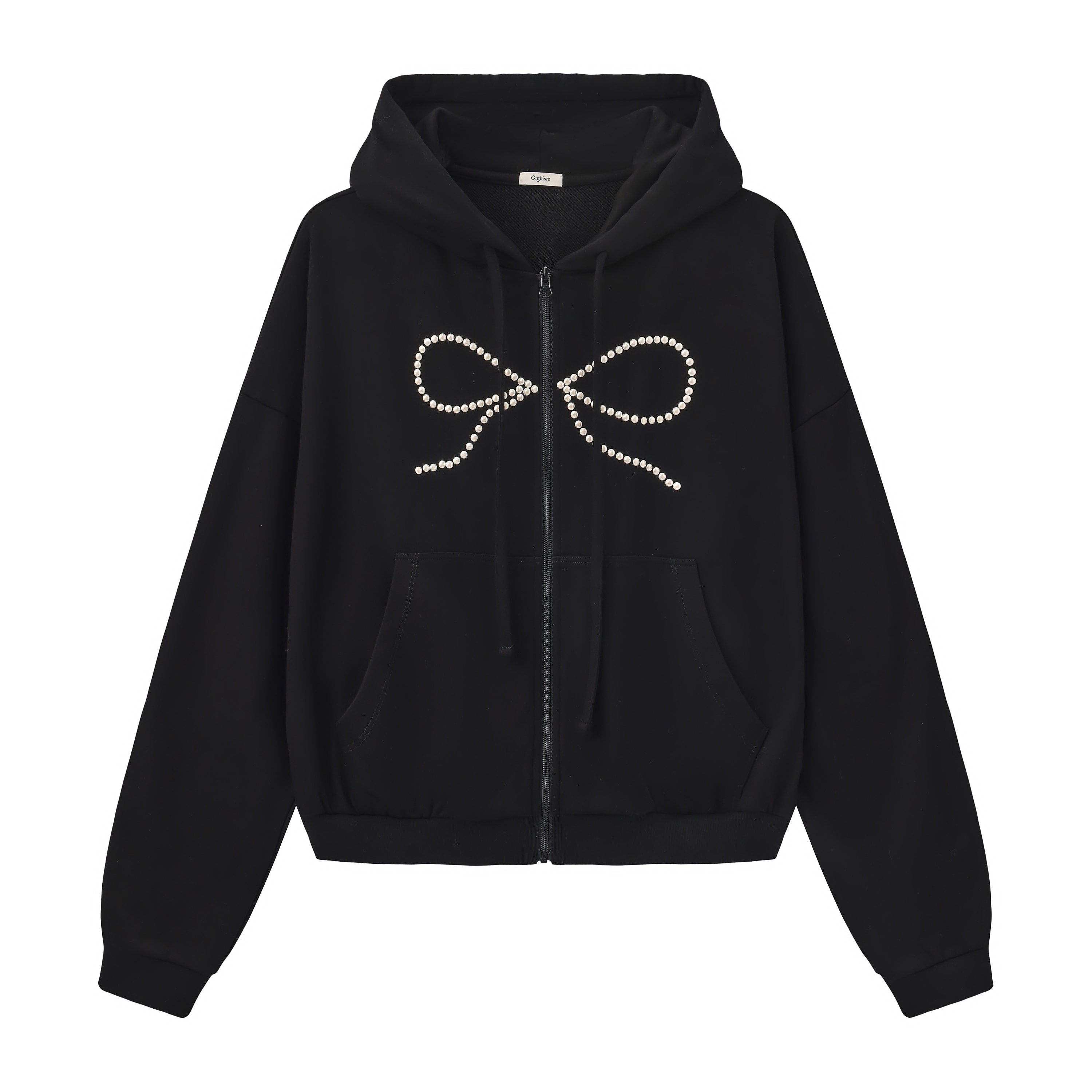 Bow Rhinestone Drawstring Hoodie