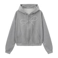 Bow Rhinestone Drawstring Hoodie