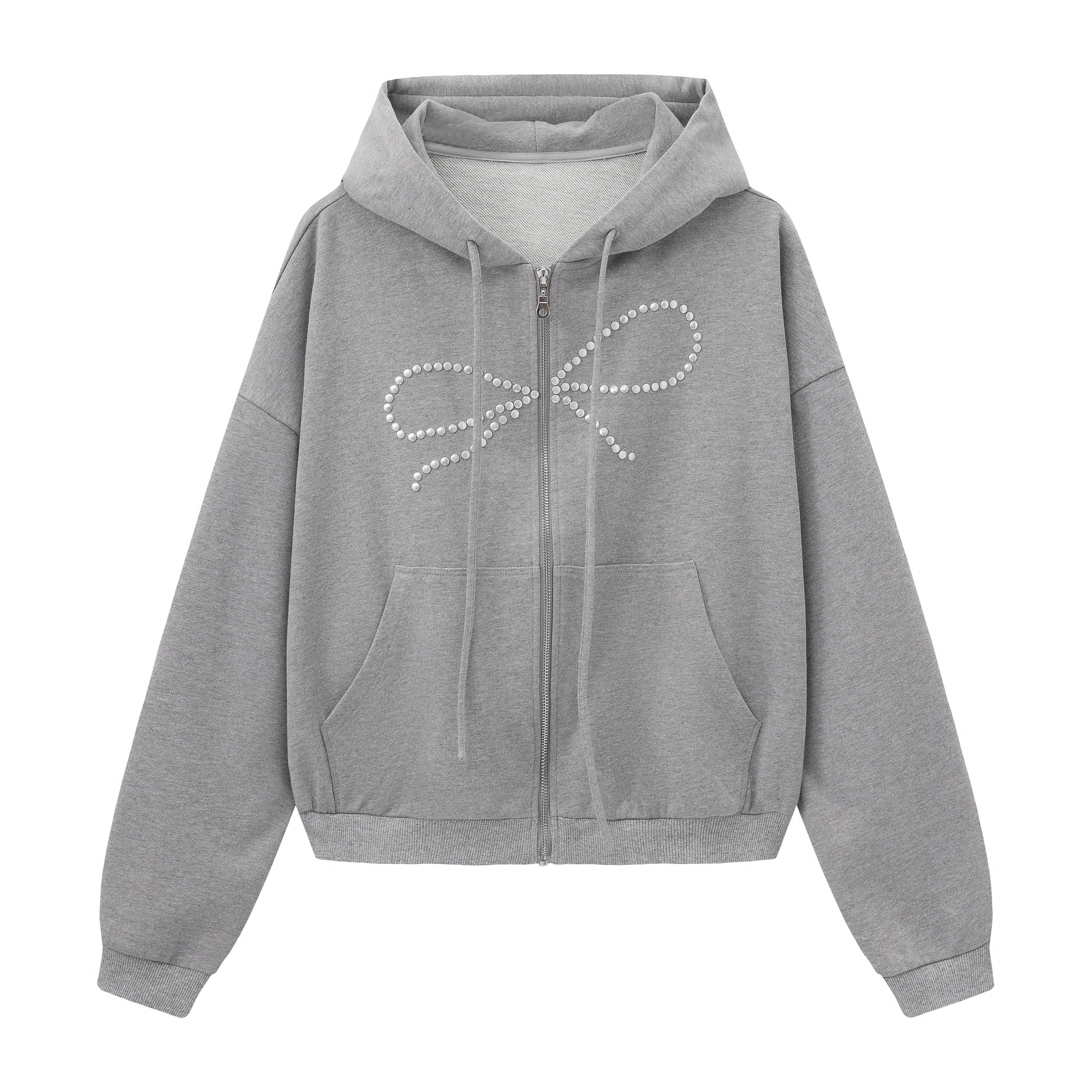 Bow Rhinestone Drawstring Hoodie