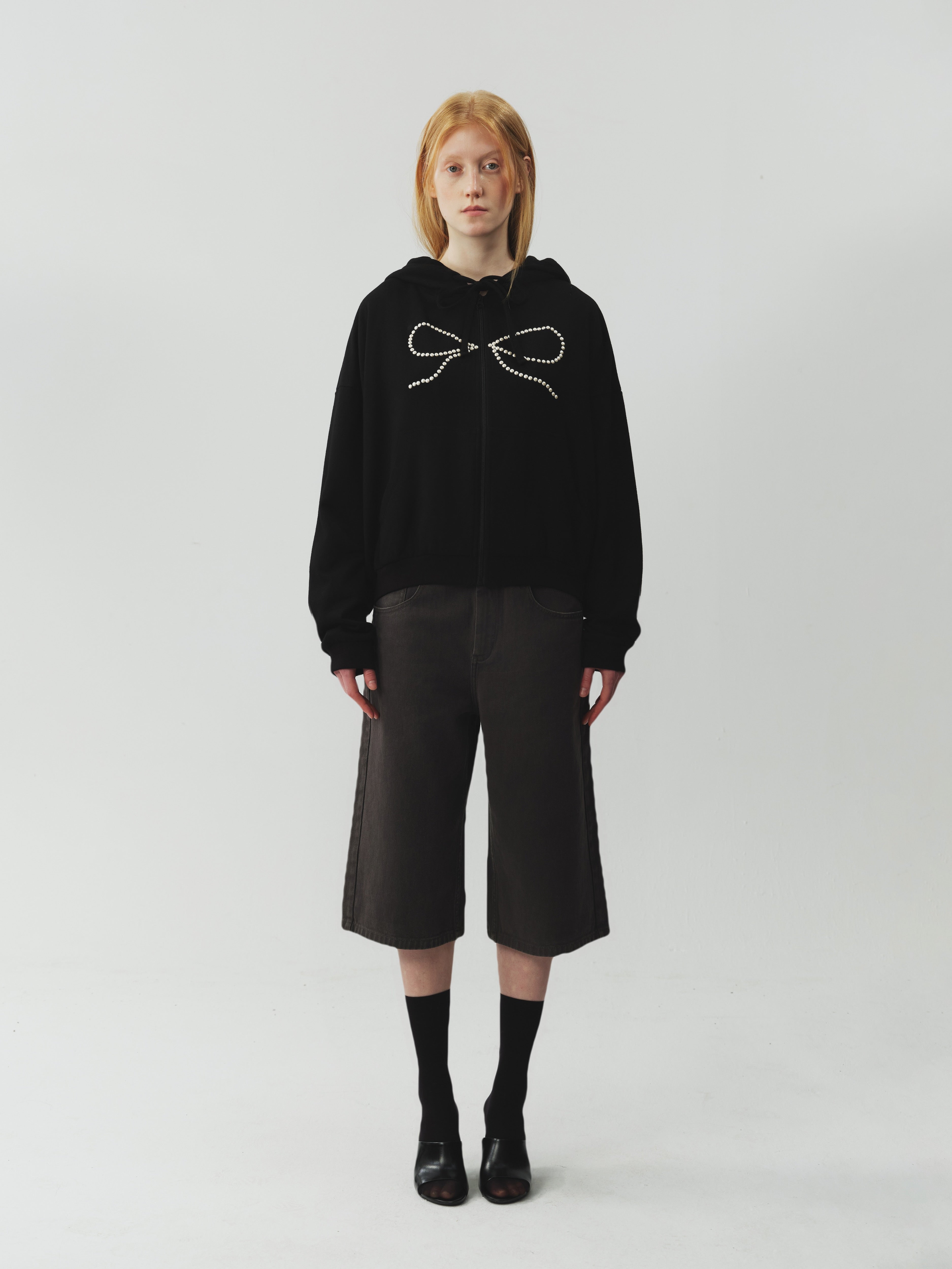 Paneled Shorts With Metal Zipper Waist