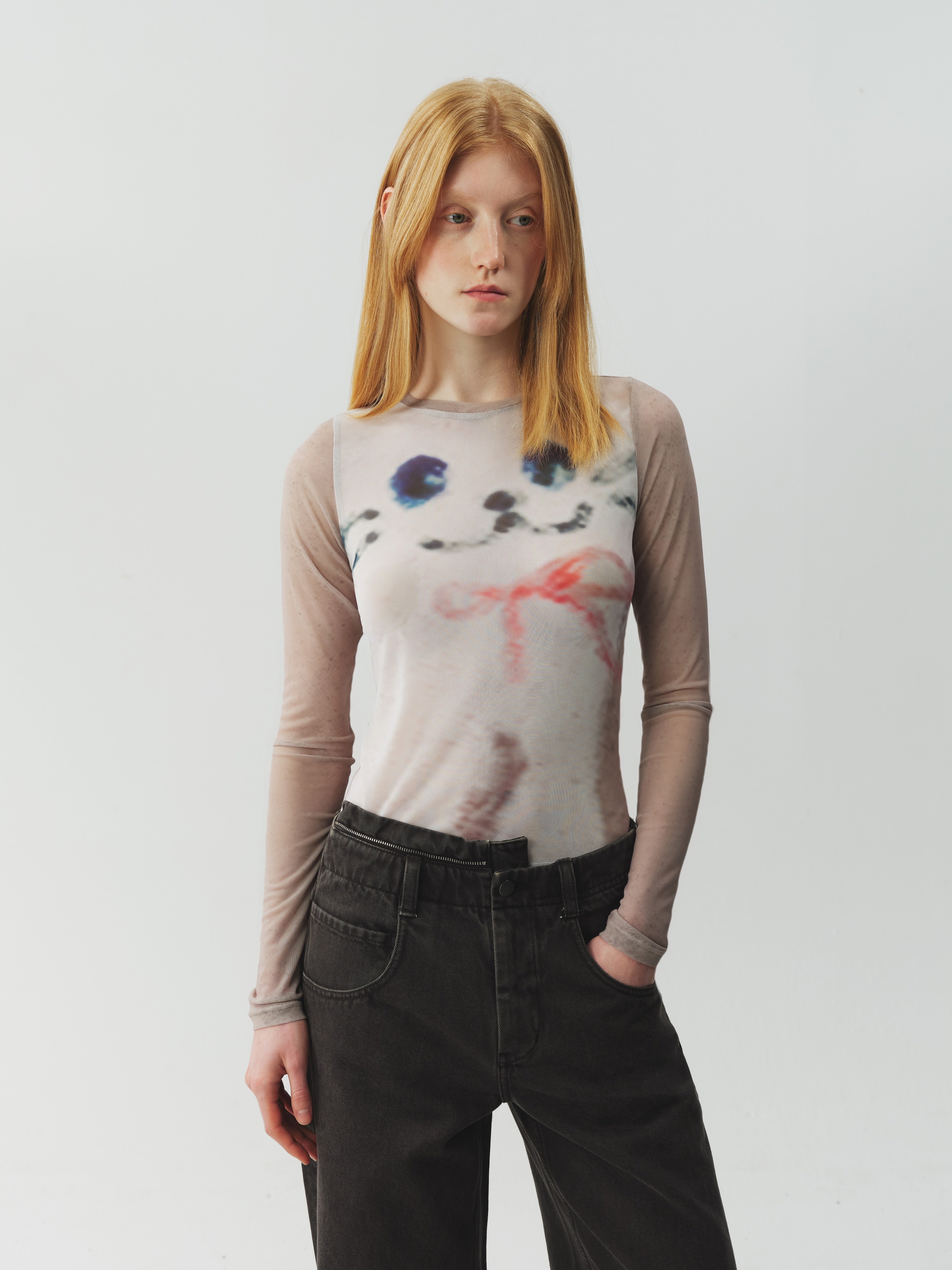 Printed Stretch Mesh Top
