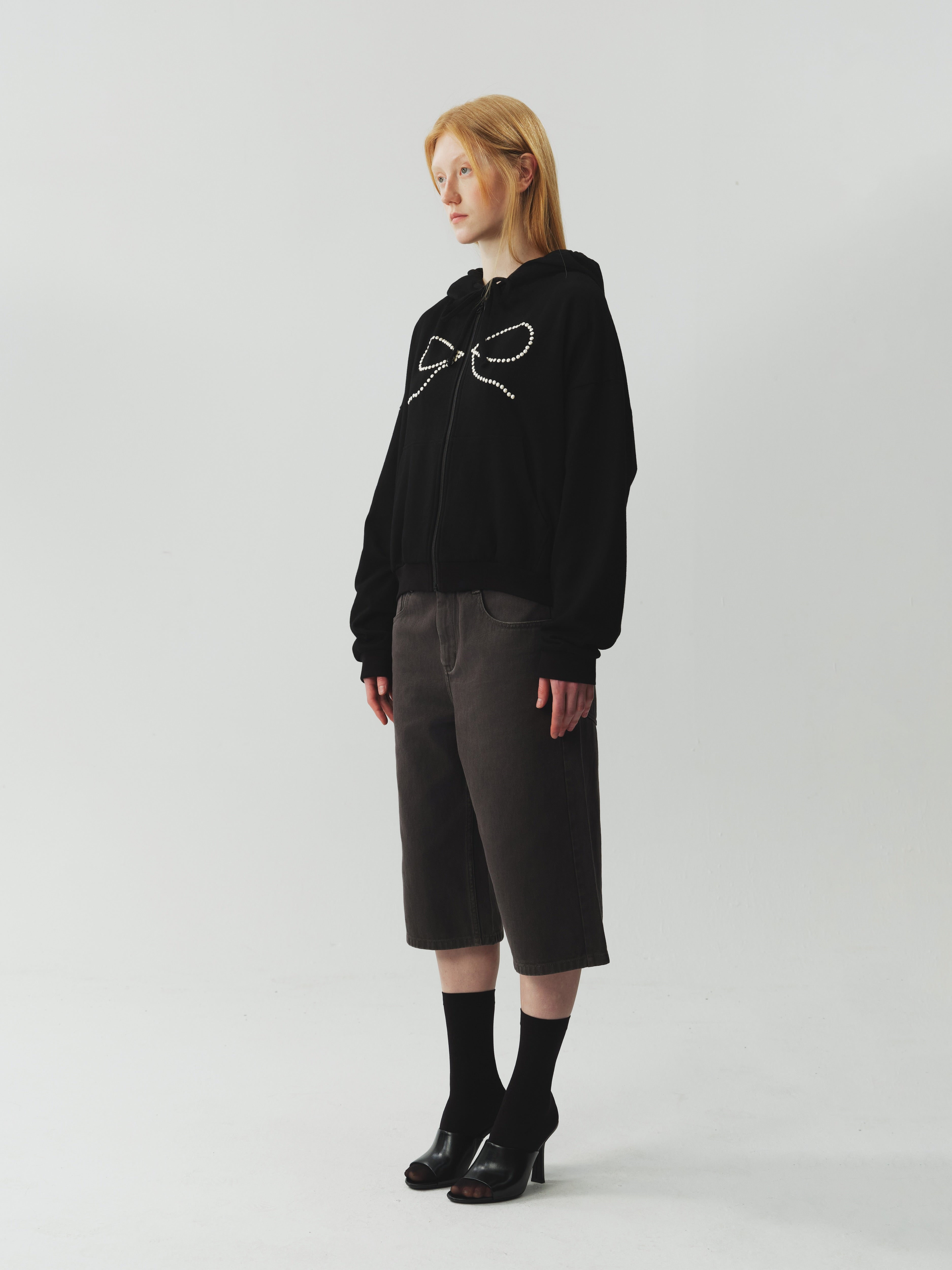 Paneled Shorts With Metal Zipper Waist