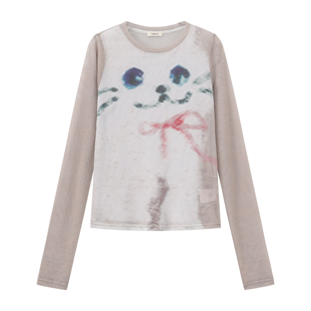 Printed Stretch Mesh Top