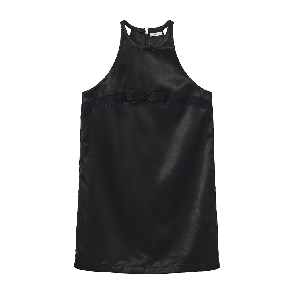 Acetate Combined Lace Sleeveless Dress with Cut-Out Detai