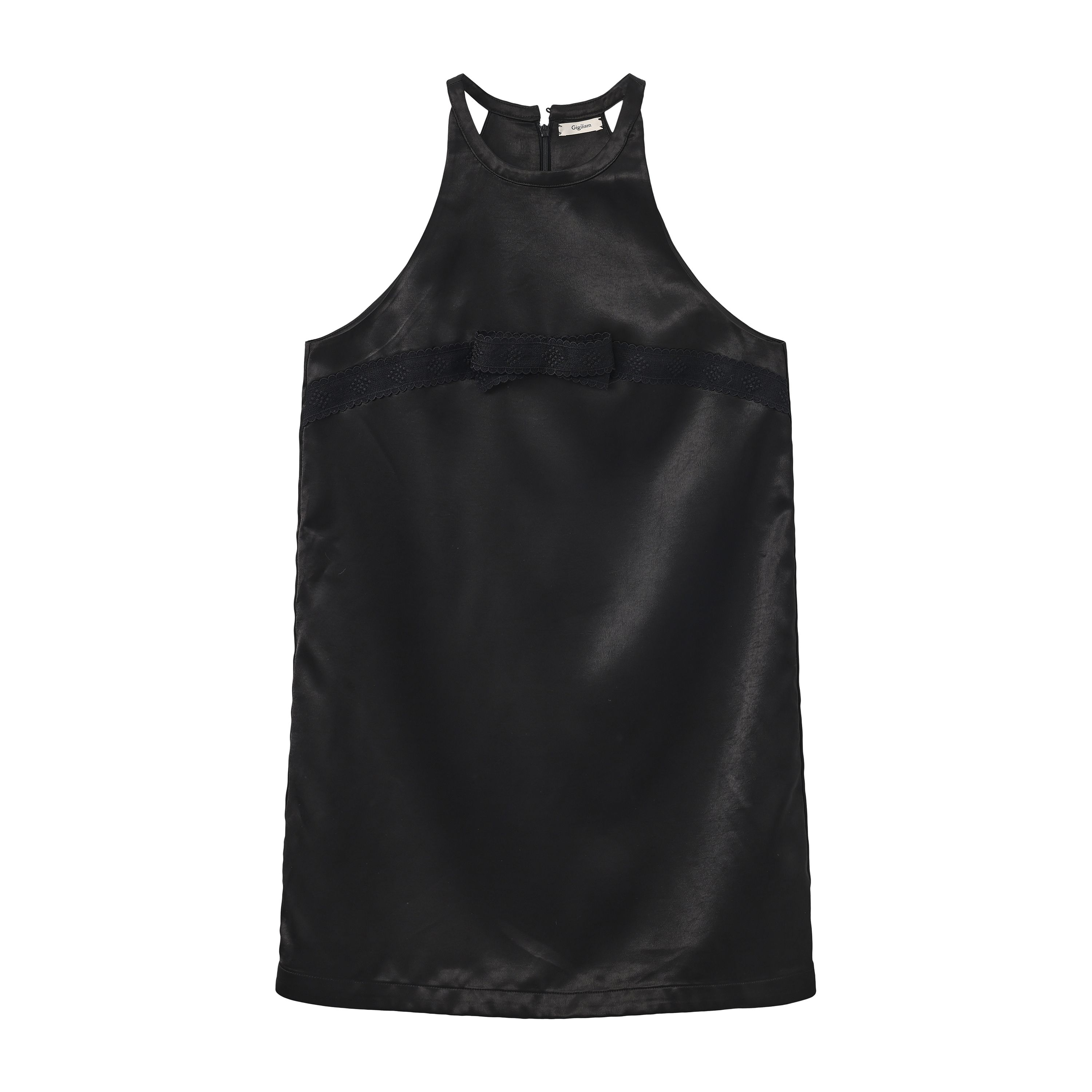 Acetate Combined Lace Sleeveless Dress with Cut-Out Detai