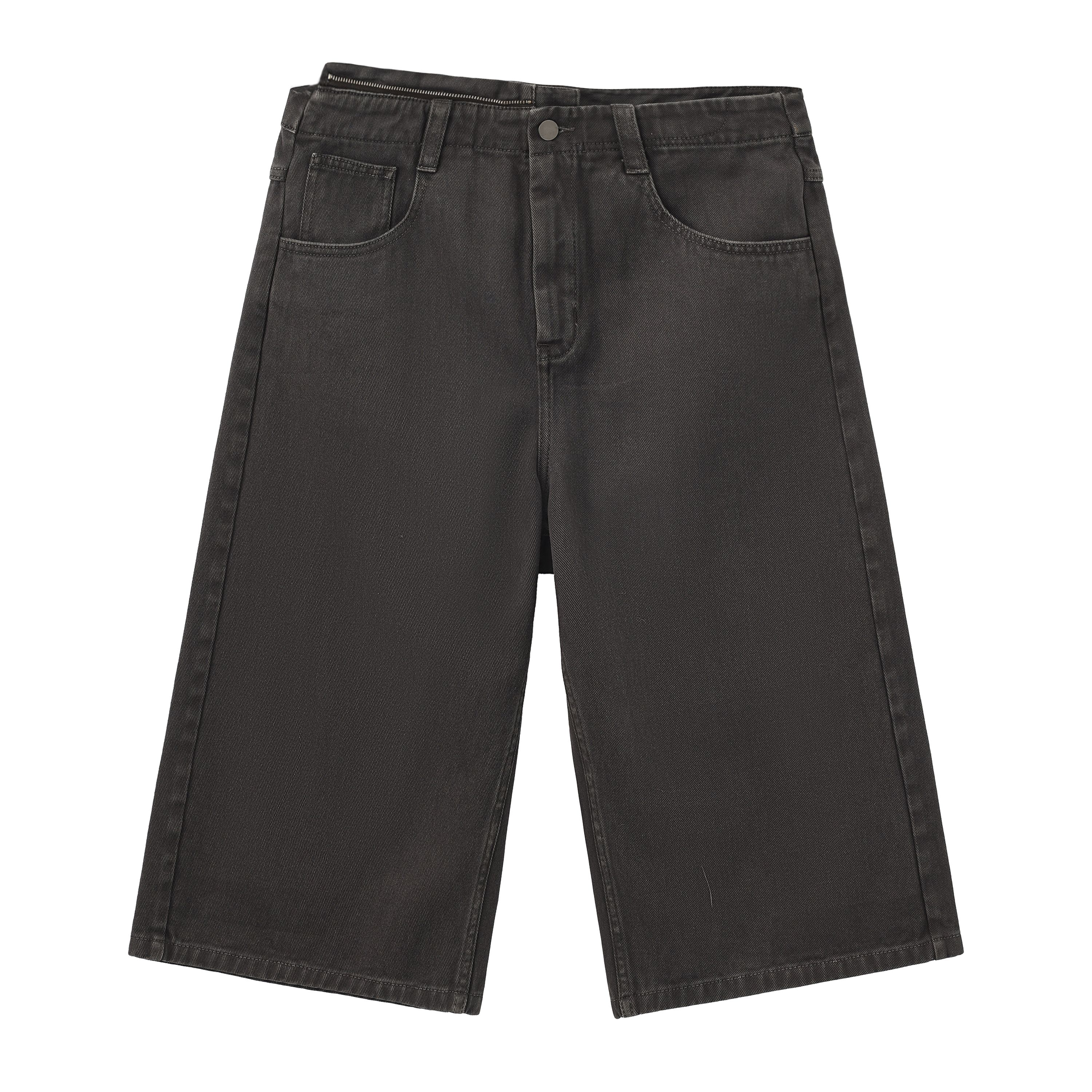 Paneled Shorts With Metal Zipper Waist