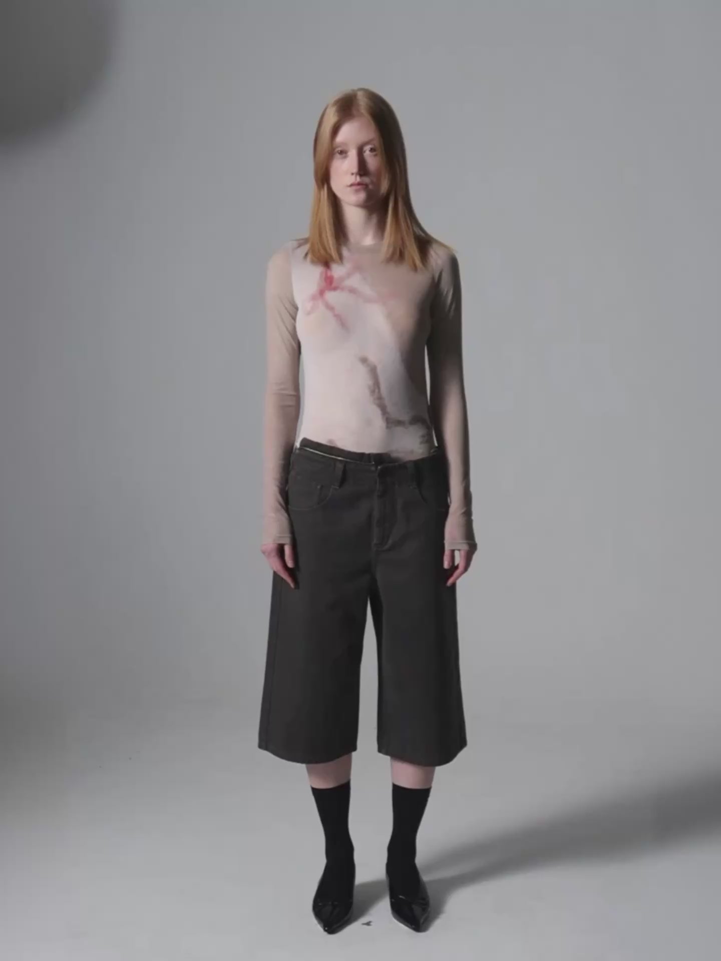 Paneled Shorts With Metal Zipper Waist
