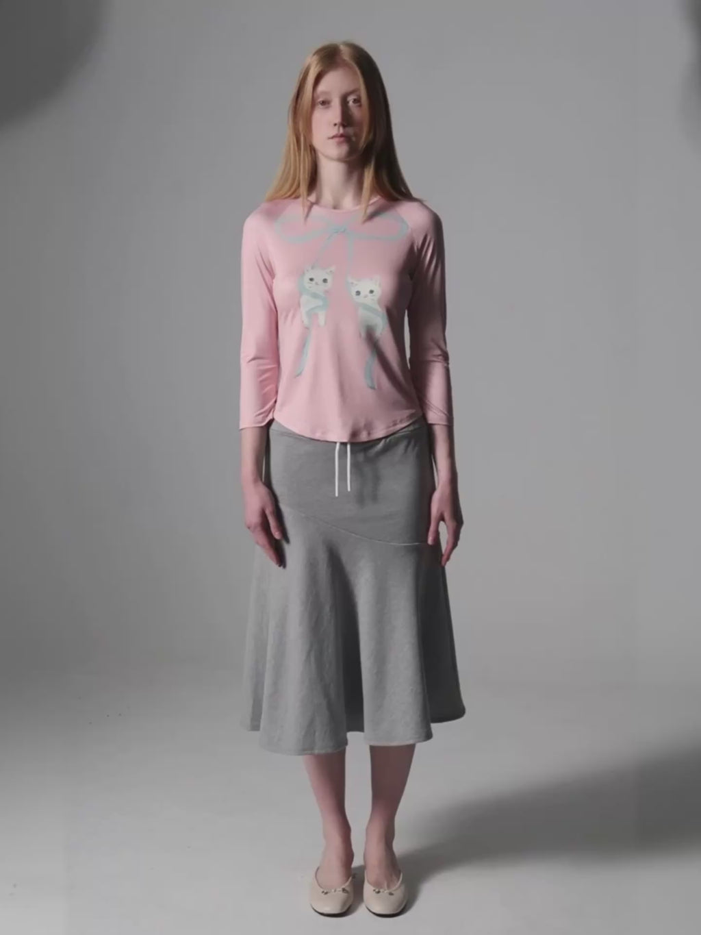 Three-Quarter Sleeve Bow Printed Top