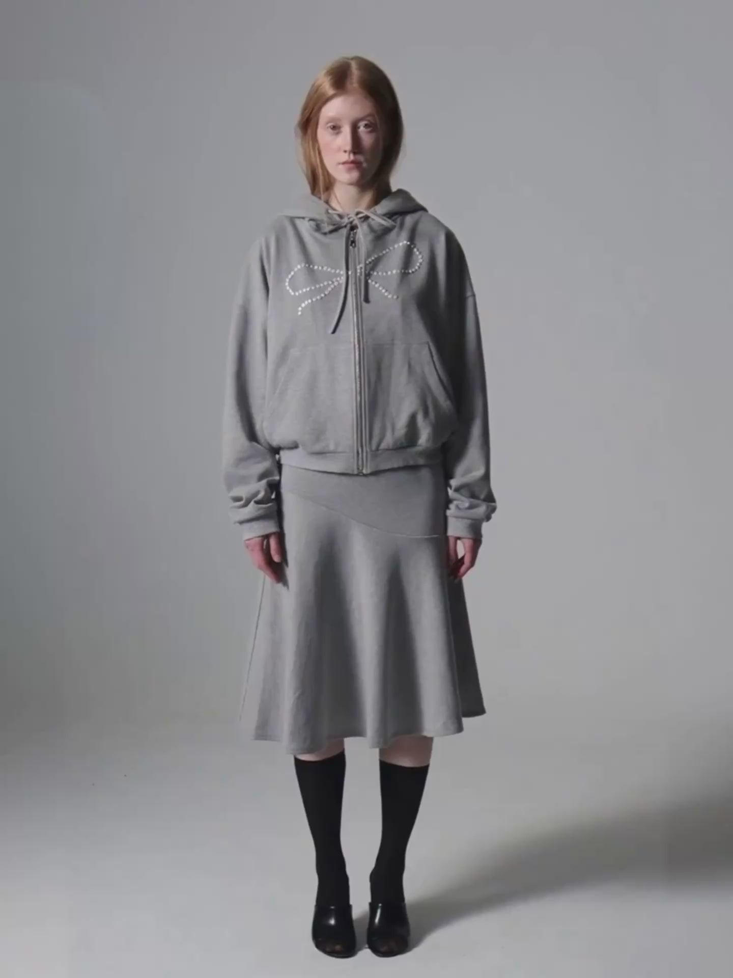 Bow Rhinestone Drawstring Hoodie